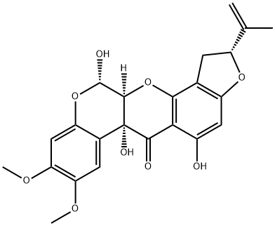 (2R)-1,2,12,12aα-テトラヒドロ-5,6aα,12α-トリヒドロキシ-8,9-ジメトキシ-2α-(1-メチルビニル)[1]ベンゾピラノ[3,4-b]フロ[2,3-h][1]ベンゾピラン-6(6aH)-オン 化学構造式