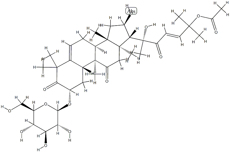 (10α,23E)-25-(アセチルオキシ)-2β-(β-D-グルコピラノシルオキシ)-16α,20-ジヒドロキシ-9β-メチル-19-ノルラノスタ-5,23-ジエン-3,11,22-トリオン 化学構造式