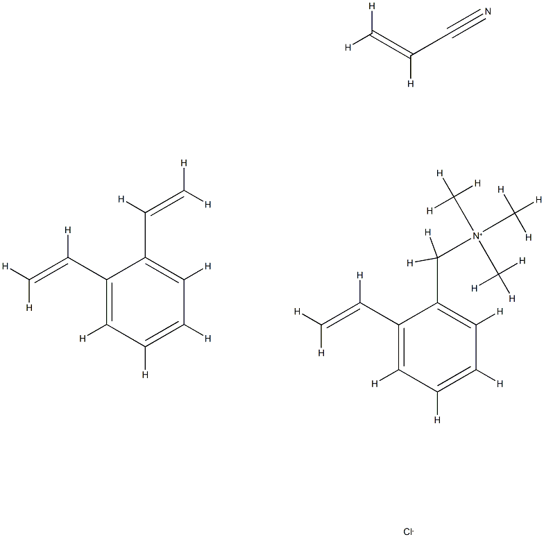 Benzenemethanaminium, ar-ethenyl-N,N,N-trimethyl-, chloride, polymer with diethenylbenzene and 2-propenenitrile Struktur