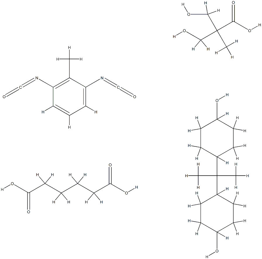 Hexanedioic acid, polymer with 1,3-diisocyanatomethylbenzene, 3-hydroxy-2-(hydroxymethyl)-2-methylpropanoic acid and 4,4-(1-methylethylidene)biscyclohexanol Struktur