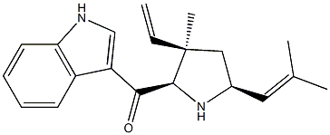 rel-[3α*-ビニル-3-メチル-5α*-(2-メチル-1-プロペニル)ピロリジン-2α*-イル][1H-インドール-3-イル]メタノン 化学構造式