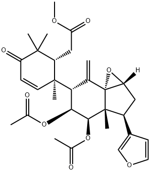 (13α,17α)-11α,12α-Diacetoxy-14β,15β:21,23-diepoxy-4,4-dimethyl-3-oxo-6,7-seco-24-nor-5β-chola-1,7,20,22-tetrene-6-carboxylic acid methyl ester Struktur