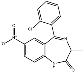 5-(2-クロロフェニル)-1,3-ジヒドロ-3-メチル-7-ニトロ-2H-1,4-ベンゾジアゼピン-2-オン 化学構造式
