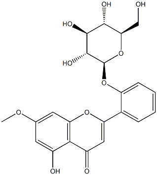 2'-[(β-D-グルコピラノシル)オキシ]-5-ヒドロキシ-7-メトキシフラボン 化学構造式