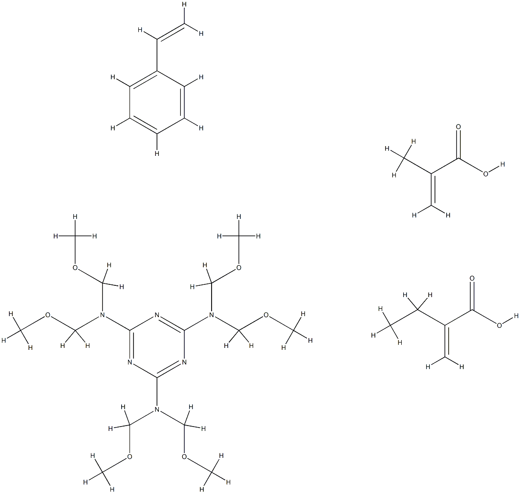 2-Propenoic acid, 2-methyl-, polymer with ethenylbenzene, ethyl 2-propenoate and N,N,N',N',N'',N''-hexakis( methoxymethyl)-1,3,5-triazine-2,4,6-triamine,67939-12-2,结构式