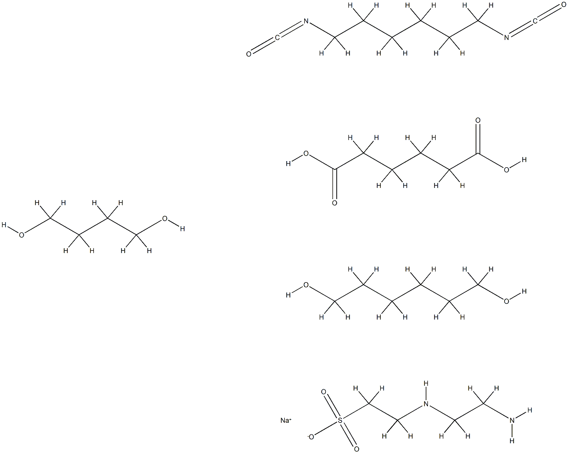 己二酸与1,4-二异氰酸基己烷、1,6己二醇和改性2-[(2-氨基乙基)氨基]乙基磺酸钠的聚合物 结构式