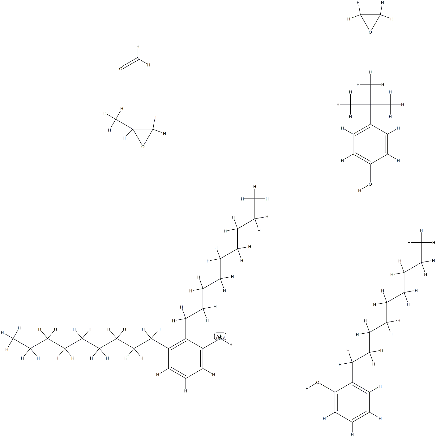 Formaldehyde, polymer with 4-(1,1-dimethylethyl)phenol, dinonylphenol, methyloxirane, nonylphenol and oxirane,68133-22-2,结构式