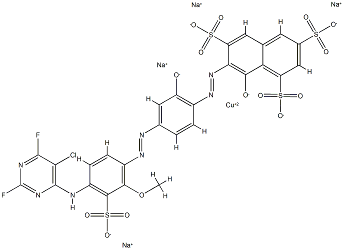 Cuprate, [7-[[4-[[5-[(5-chloro-2,6-difluoro-4-pyrimidinyl)amino]-2-methoxy-3-sulfophenyl] azo]-2-hydroxyphenyl]azo]-8-hydroxy-1,3,6-naphthalenetrisulfonato]-, tetrasodium Structure