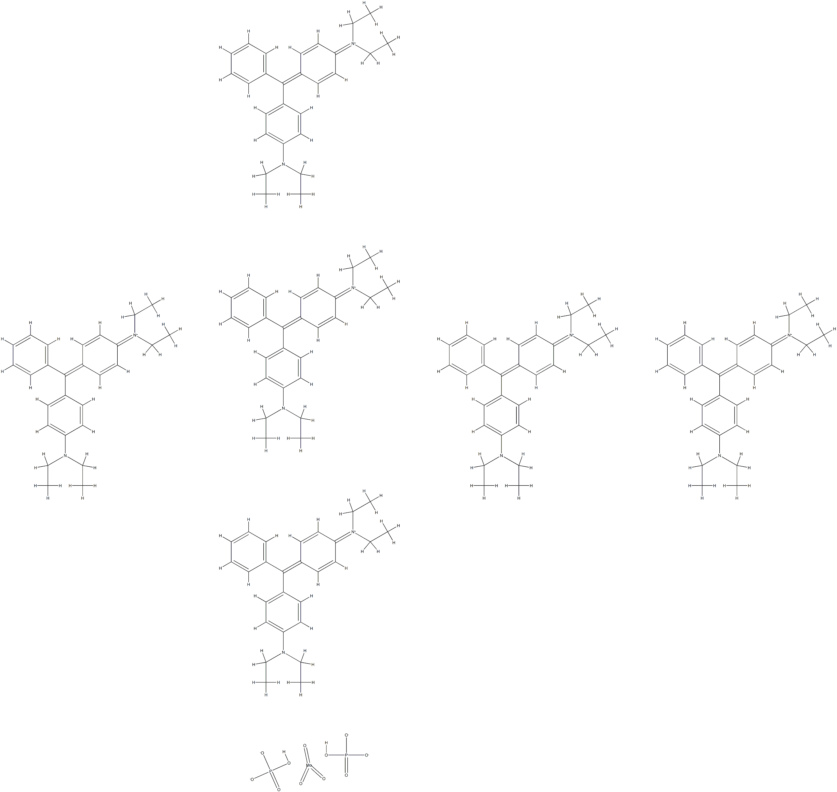 hexakis[[4-[4-(diethylamino)benzhydrylidene]cyclohexa-2,5-dien-1-ylidene]diethylammonium] trioxobis[phosphato(3-)-O]molybdate(6-) Struktur
