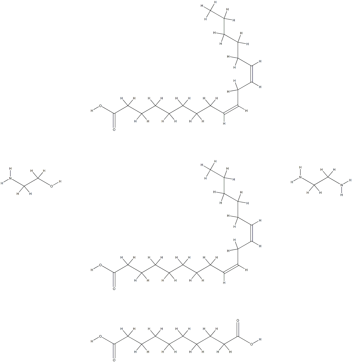 Decanedioic acid, polymer with 2-aminoethanol, 1,2-ethanediamine and (Z,Z)-9,12-octadecadienoic acid dimer Structure