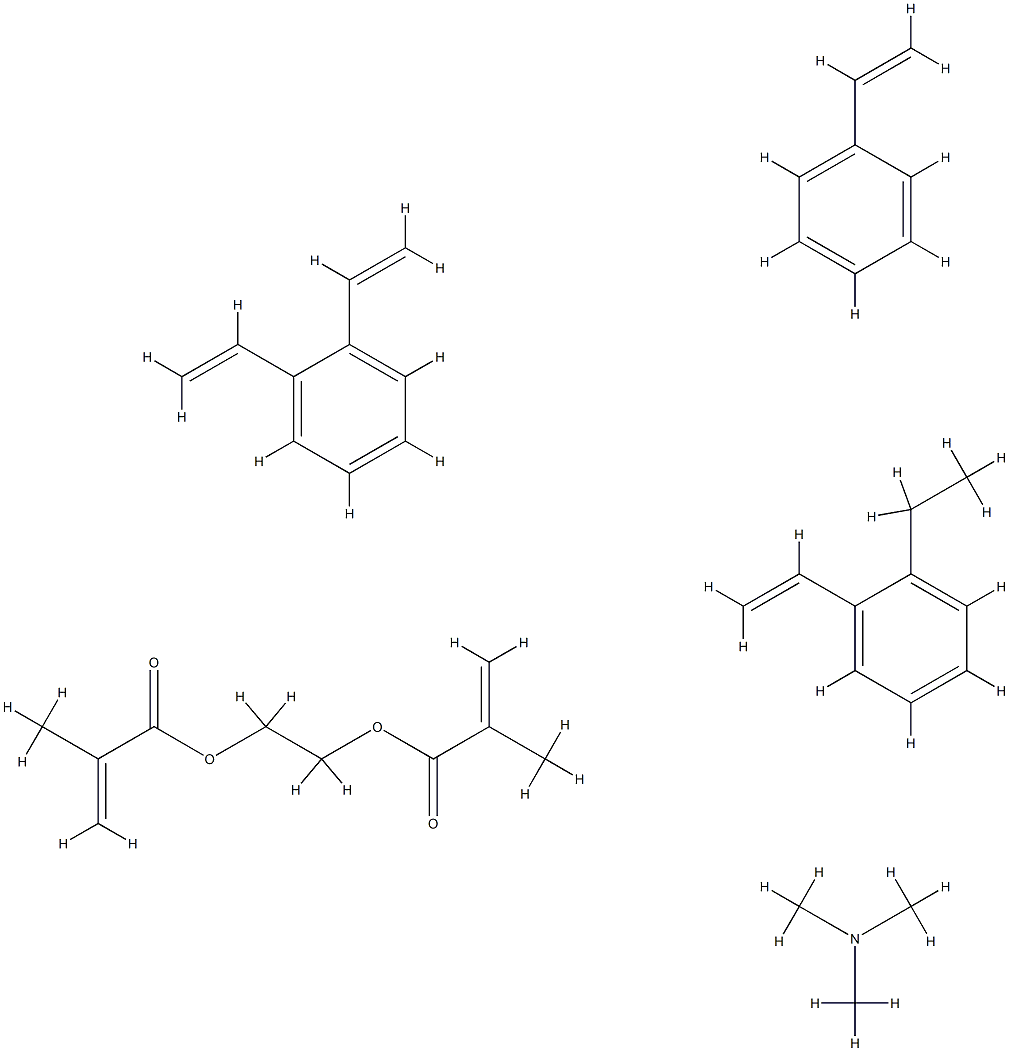 2-Propenoic acid, 2-methyl-, 1,2-ethanediyl ester, polymer with diethenylbenzene, ethenylbenzene and ethenylethylbenzene, chloromethylated, reaction products with trimethylamine Struktur