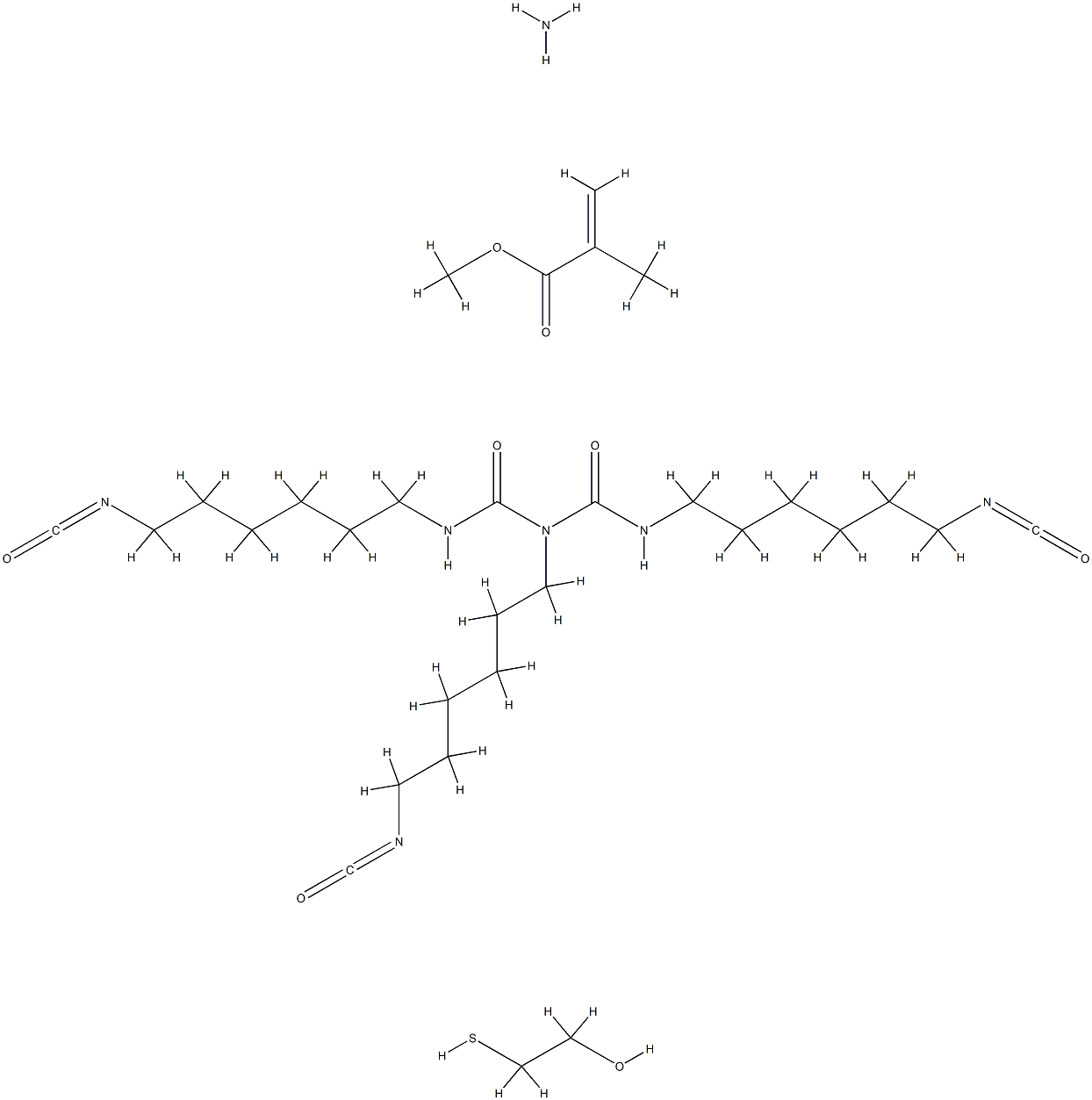 2-Propenoic acid, 2-methyl-, methyl ester, polymer with 2-mercaptoethanol, reaction products with ammonia and N,N',2-tris(6-isocyanatohexyl)imidodicarbonic diamide Structure