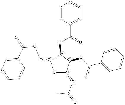 β-D-リボフラノース1-アセタート2,3,5-トリベンゾアート 化学構造式