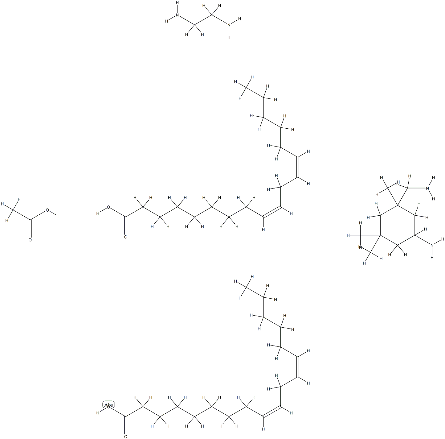 9,12-Octadecadienoic acid (Z,Z)-, dimer, polymer with 5-amino-1,3,3-trimethylcyclohexanemethanamine and 1,2-ethanediamine, acetate Struktur