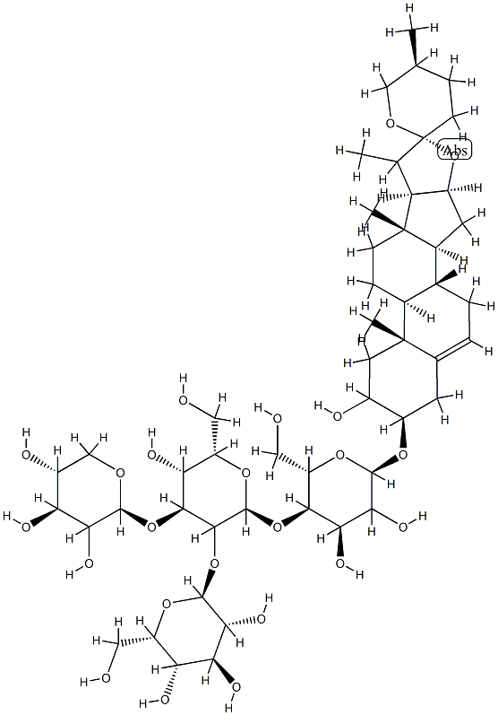 [(25R)-2α-Hydroxyspirosta-5-ene-3β-yl]4-O-(2-O-β-D-glucopyranosyl-3-O-β-D-xylopyranosyl-β-D-glucopyranosyl)-β-D-galactopyranoside Structure