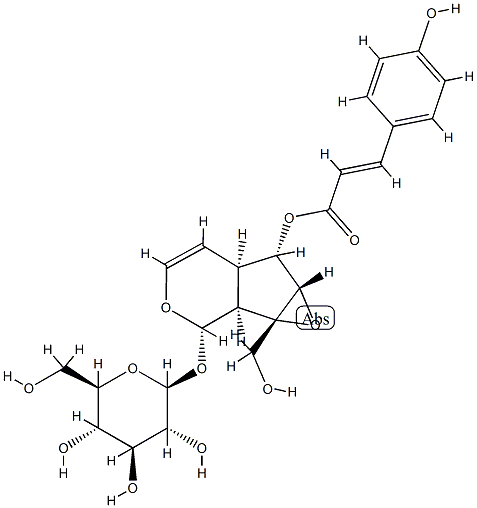 [(1aS)-1a,1bα,2,5aα,6,6aβ-Hexahydro-1aβ-hydroxymethyl-6α-[[(E)-3-(4-hydroxyphenyl)-1-oxo-2-propenyl]oxy]oxireno[4,5]cyclopenta[1,2-c]pyran-2α-yl]β-D-glucopyranoside Struktur