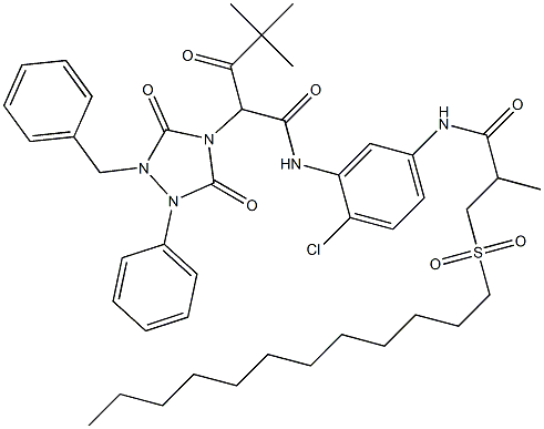 N-[2-Chloro-5-[[3-(dodecylsulfonyl)-2-methyl-1-oxopropyl]amino]phenyl]-α-(2,2-dimethyl-1-oxopropyl)-3,5-dioxo-1-phenyl-2-(phenylmethyl)-1,2,4-triazolidine-4-acetamide,72828-78-5,结构式