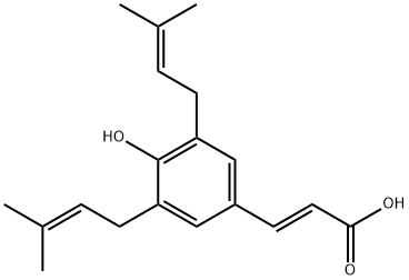 (E)-3-[3-(3-メチル-2-ブテニル)-4-ヒドロキシ-5-(3-メチル-2-ブテニル)フェニル]アクリル酸 化学構造式