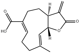 (3aS,6Z,10E,11aR)-2,3,3a,4,5,8,9,11a-オクタヒドロ-10-メチル-3-メチレン-2-オキソシクロデカ[b]フラン-6-カルボン酸 化学構造式