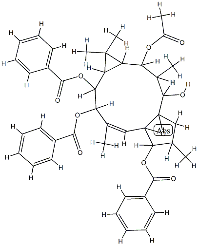 1,1a,2,3,4,6,7,10,11,11a-Decahydro-1,1,3,6,9-pentamethyl-4a,7a-epoxy-5H-cyclopenta[a]cyclopropa[f]cycloundecene-2,4,7,10,11-pentol 2-acetate 7,10,11-tribenzoate Structure