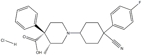 (±)-[1-(cis),3alpha,4beta]-1-[4-cyano-4-(4-fluorophenyl)cyclohexyl]-3-methyl-4-phenylpiperidine-4-carboxylic acid monohydrochloride 结构式