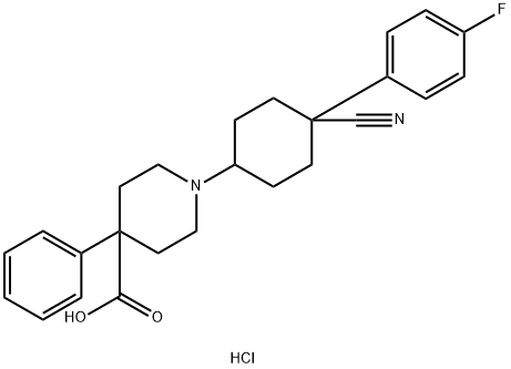 レボカバスチン関連化合物A (1-[CIS-4-シアノ-4-(4-フルオロフェニル)シクロヘキシル]-4-フェニルピペリジン-4-カルボン酸塩酸塩) 化学構造式