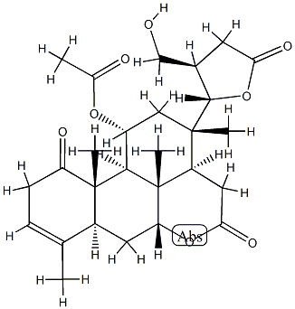 (13β,14α,17S,20R)-11α-(アセチルオキシ)-7α,17,21-トリヒドロキシ-4,8-ジメチル-1-オキソ-24-ノル-16,17-セコ-5α-コラ-3-エン-16,23-二酸16,7:23,17-ジラクトン 化学構造式