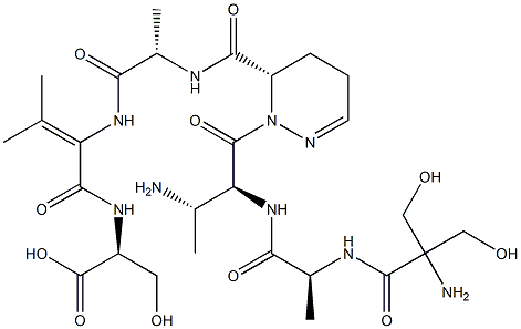 N-[2-[N-[[[(6S)-1-[(3S)-(2-Hydroxymethyl Ser-L-Ala-)-3-amino-3-methyl-L-Ala-]-1,4,5,6-tetrahydropyridazin]-6-yl]carbonyl]-L-Ala-amino]-3-methyl-2-butenoyl]-L-Ser-OH Structure