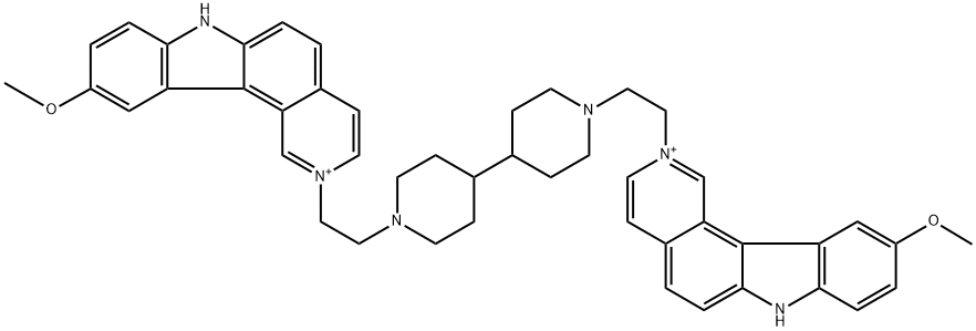 2,2′-[4,4′-ビピペリジン-1,1′-ジイルビス(エチレン)]ビス[10-メトキシ-7H-ピリド[4,3-c]カルバゾール-2-イウム] 化学構造式