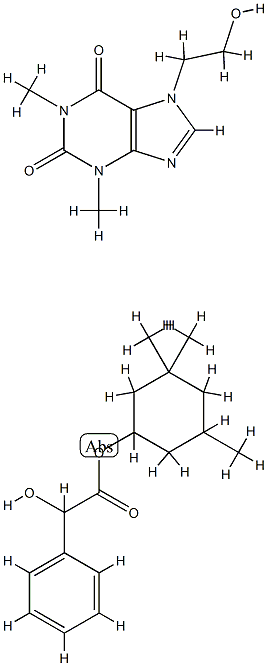 7-(2-hydroxyethyl)-1,3-dimethyl-purine-2,6-dione, (3,3,5-trimethylcycl ohexyl) 2-hydroxy-2-phenyl-acetate 结构式