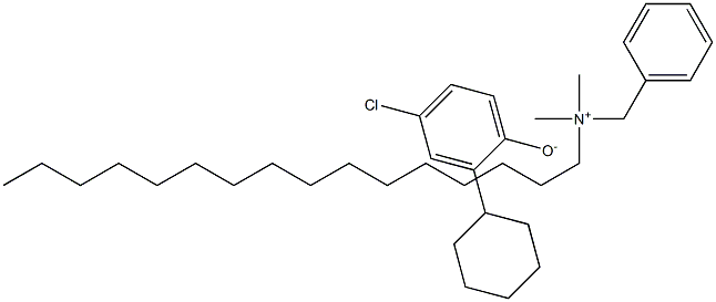N-ヘキサデシル-N,N-ジメチルベンゼンメタンアミニウム・4-クロロ-2-シクロヘキシルフェノラート 化学構造式