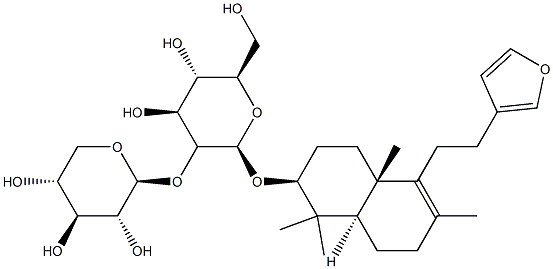 [[2S,(+)]-5-[2-(3-フラニル)エチル]-1,2,3,4,4a,7,8,8aα-オクタヒドロ-1,1,4aβ,6-テトラメチルナフタレン-2β-イル]2-O-β-D-キシロピラノシル-β-D-グルコピラノシド 化学構造式