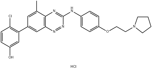 4-氯-3-[5-甲基-3-[[4-[2-(1-吡咯烷基)乙氧基]苯基]氨基]-1,2,4-苯并三嗪-7-基]苯酚单盐酸盐 结构式