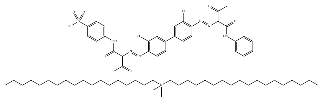 1-Octadecanaminium, N,N-dimethyl-N-octadecyl-, salt with 4-2-3,3-dichloro-4-2-oxo-1-(phenylamino)carbonylpropylazo1,1-biphenyl-4-ylazo-1,3-dioxobutylaminobenzenesulfonic acid (1:1) Structure