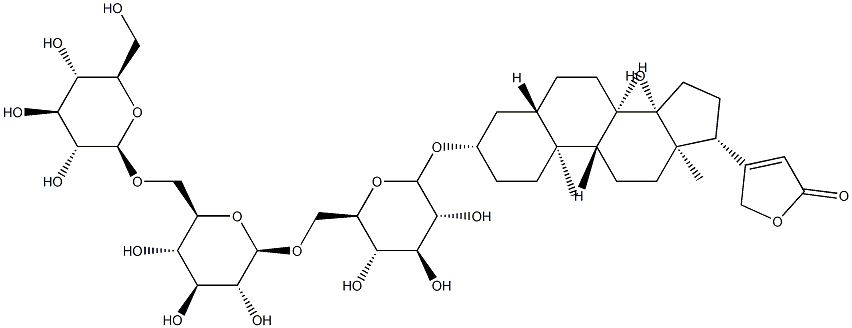 3β-[[6-O-(6-O-β-D-Glucopyranosyl-β-D-glucopyranosyl)-β-D-glucopyranosyl]oxy]-14-hydroxy-5α-card-20(22)-enolide Structure