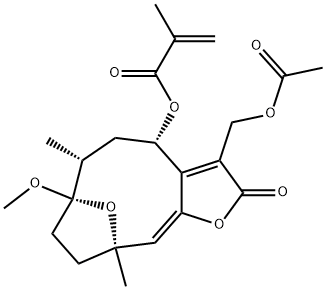 8α-(2-メチルアクリロイルオキシ)-1-O-メチルヒルスチノリド 13-O-アセタート 化学構造式