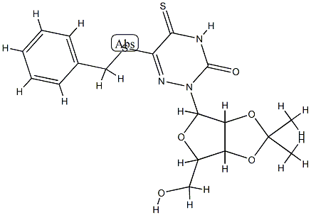 6-benzylsulfanyl-2-[4-(hydroxymethyl)-7,7-dimethyl-3,6,8-trioxabicyclo [3.3.0]oct-2-yl]-5-sulfanylidene-1,2,4-triazin-3-one 结构式