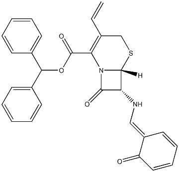 (6R,7R)-8-Oxo-7α-salicylideneamino-3-vinyl-5-thia-1-azabicyclo[4.2.0]oct-2-ene-2-carboxylic acid benzhydryl ester 结构式