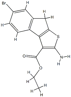 Ethyl-2-amino-6-bromo-8H-1-thiacyclopenta[a]indene-3-carboxylate 化学構造式