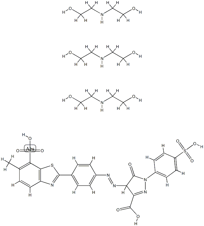 4,5-dihydro-4-[[4-(6-methyl-7-sulphobenzothiazol-2-yl)phenyl]azo]-5-oxo-1-(4-sulphophenyl)-1H-pyrazole-3-carboxylic acid, compound with 2,2'-iminodiethanol (1:3) Structure