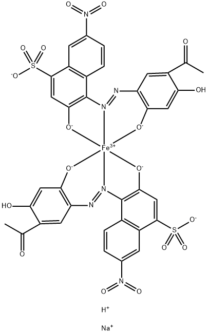 二[4-[(5-乙酰基-2,4-二羟基苯基)偶氮]-3-羟基-7-硝基萘-1-磺酸根合(3-)]高铁酸(3-)氢二钠, 94276-89-8, 结构式