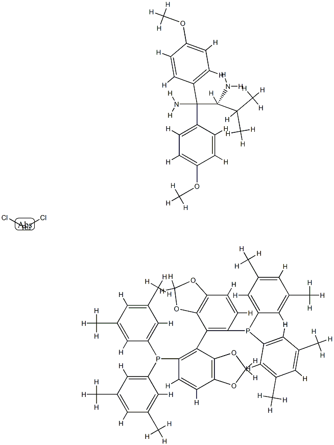 Dichloro{(R)-(+)-5,5'-bis[di(3,5-xylyl)phosphino]-4,4'-bi-1,3-benzodioxole}[(2R)-(-)-1,1-bis(4-methoxyphenyl)-3-methyl-1,2-butanediamine]ruthenium(II) RuCl2[(R)-dm-segphos][(R)-daipen] Structure