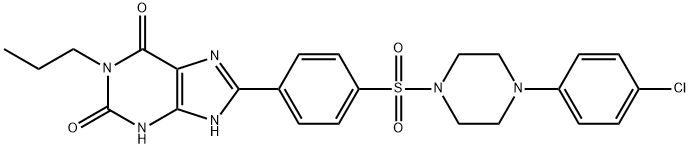 1-プロピル-8-[4-[[4-(4-クロロフェニル)ピペラジノ]スルホニル]フェニル]キサンチン 化学構造式
