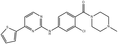[2-クロロ-4-[4-(2-チエニル)ピリミジン-2-イルアミノ]フェニル](4-メチルピペラジノ)メタノン 化学構造式