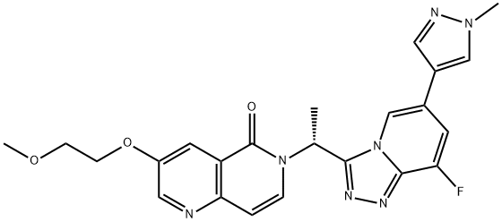 8-フルオロ-3-[(1R)-1-[3-(2-メトキシエトキシ)-5-メチレン-5,6,7,8-テトラヒドロ-1,6-ナフチリジン-6-イル]エチル]-6-(1-メチル-1H-ピラゾール-4-イル)-1,2,4-トリアゾロ[4,3-a]ピリジン 化学構造式