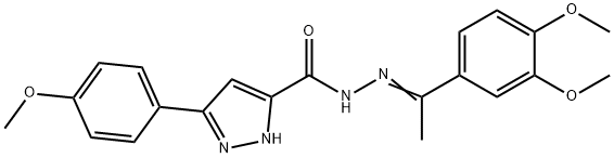 N′-[1-(3,4-ジメトキシフェニル)エチリデン]-3-(4-メトキシフェニル)-1H-ピラゾール-5-カルボヒドラジド 化学構造式