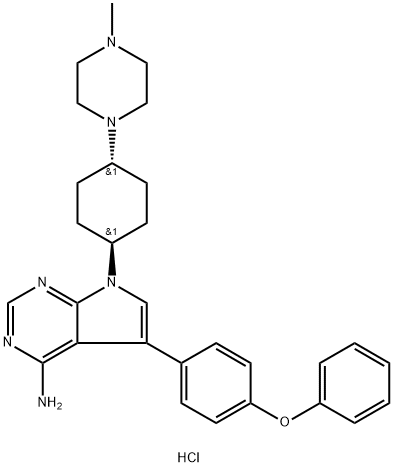 7-[反式-4-(4-甲基-1-哌嗪基)环己基]-5-(4-苯氧基苯基)-7H-吡咯并[2,3-D]嘧啶-4-胺三盐酸盐 结构式