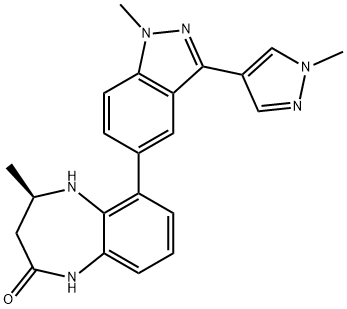 (R)-4-甲基-6-(1-甲基-3-(1-甲基-1H-吡唑-4-基)-1H-吲唑-5-基)-4,5-二氢-1H-苯并[B][1,4]二氮杂-2(3H)-酮, 1884712-47-3, 结构式
