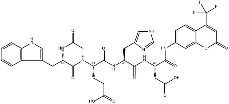 N-Acetyl-L-tryptophyl-L-α-glutamyl-L-histidyl-N-[2-oxo-4-(trifluoromethyl)-2H-1-benzopyran-7-yl]-L-α-asparagine Struktur