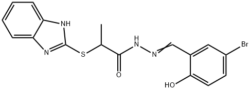 (±)-2-(1H-benzimidazol-2-ylthio)propanoicacid2-[(5-bromo-2-hydroxyphenyl)methylene]hydrazide Structure